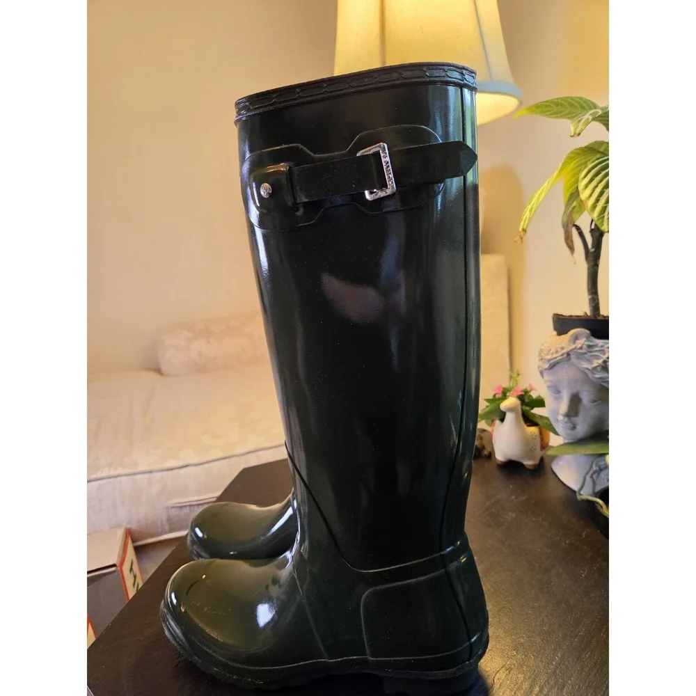 Hunter Orig Wms Tall Rain Boots Olive Green Gloss Rubber WP Wellies 11 NEW! $190